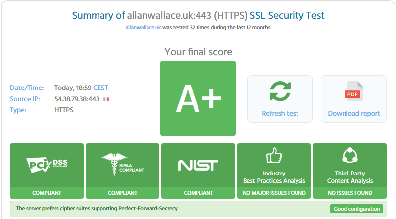 allanwallace.uk immuniweb.com HTTPS security score A+