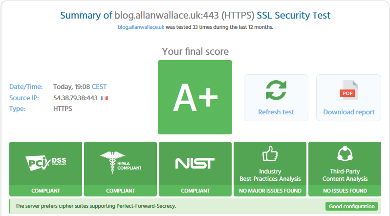 blog.allanwallace.uk immuniweb.com HTTPS security score A+
